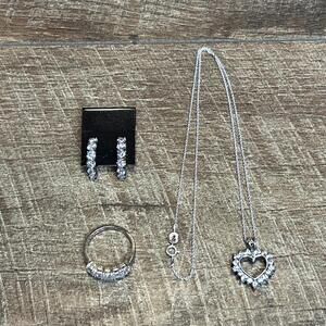 Beautiful 925 CZ Jewelry Set-Necklace-Pendant-Ring-Earrings